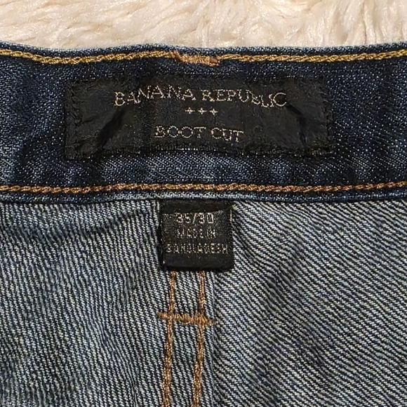 Banana Republics Darkwash Distressed Bootcut Men's Blue Jeans Sz. 35x30 - Picture 3 of 5